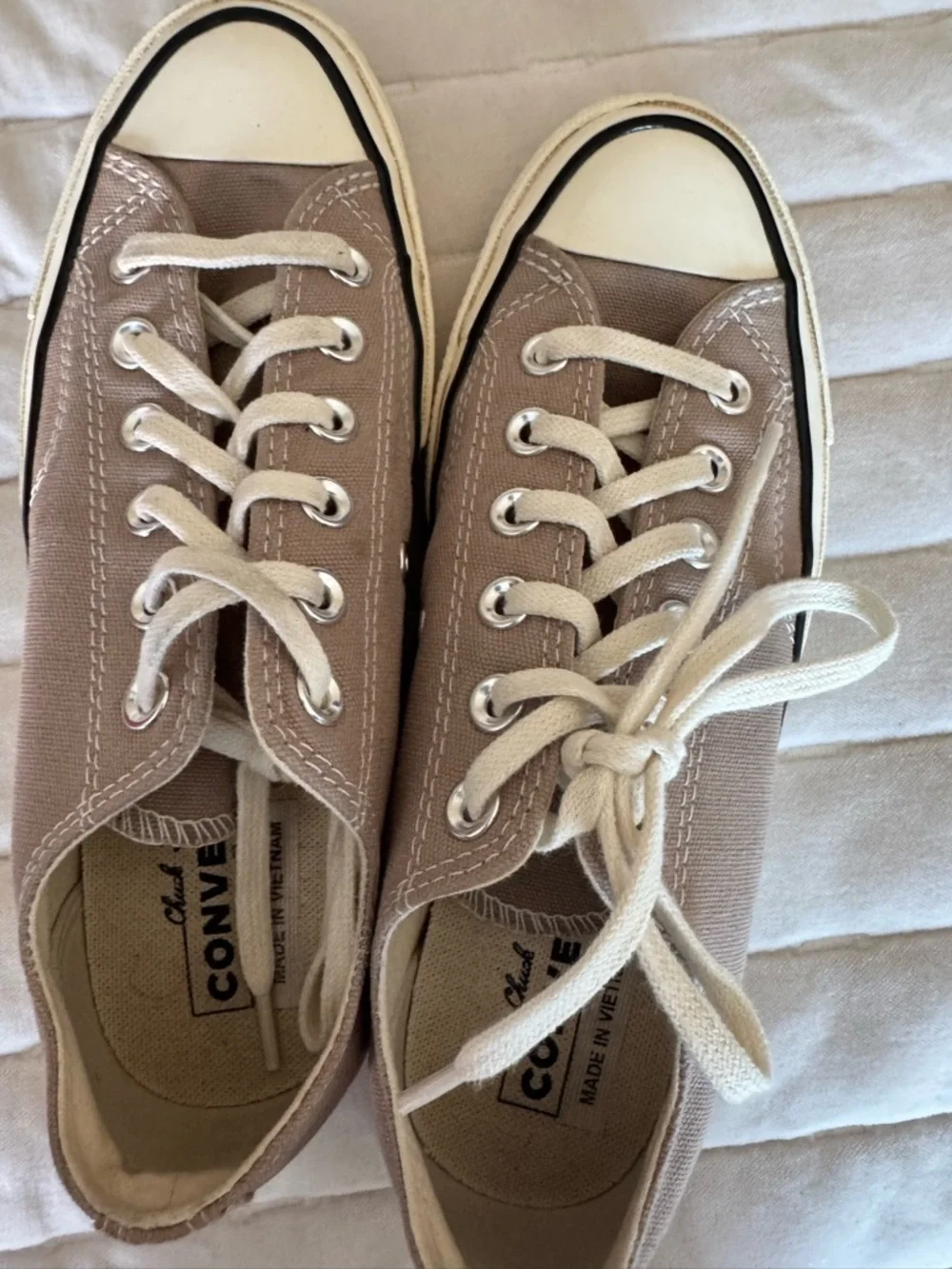 Converse Low Top Canvas Sneakers in Taupe and White - Picture 2 of 3